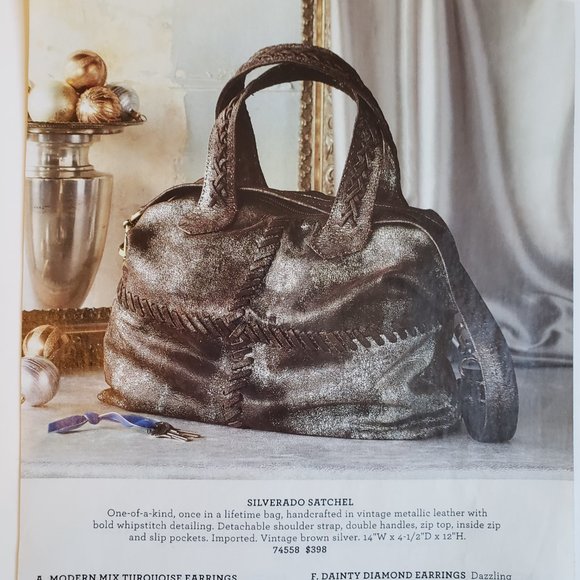 NWT SILVERADO SATCHEL, Vintage Metallic Leather with bold whipstitch detailing. - Picture 4 of 17